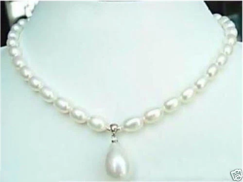 

New 7-9MM White Cultured Pearl & Shell Pearl Necklace Pendants Free shipping
