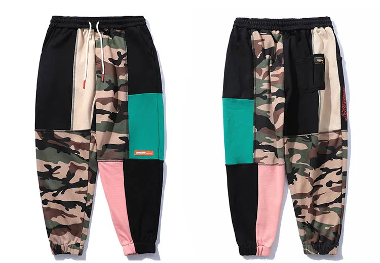 

Runway Block Patchwork Camouflage Pant Hip Hip Streetwear Harajuku Jogger Sweatpant Cotton Casual Sweat Pant Track Trousers