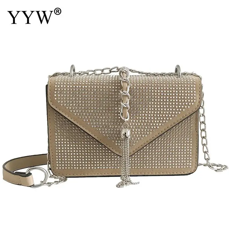 New Fashion Pu Leather Shoulder Bag Women Tassels Crossbody Bling Shining Rhinestone Rivet Cross Body Travel | Багаж и сумки