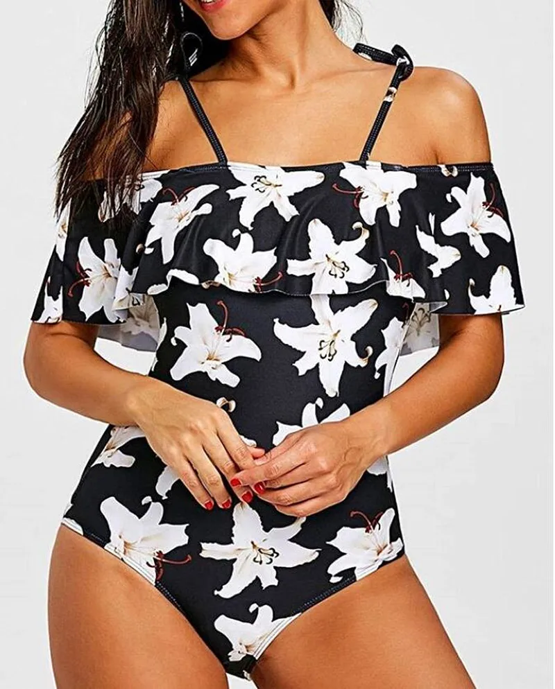 Women sexy bandage badysuit print flower swimwear 2018 Summer beach one piece maillot de bian bathingsuit push up swimsuit | Спорт и