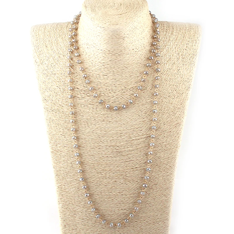 Free Shipping Fashion Bohemian Tribal Jewelry 6mm Glass Crystal Rosary Chain Double layer Long Necklace Women Ethnic | Украшения и