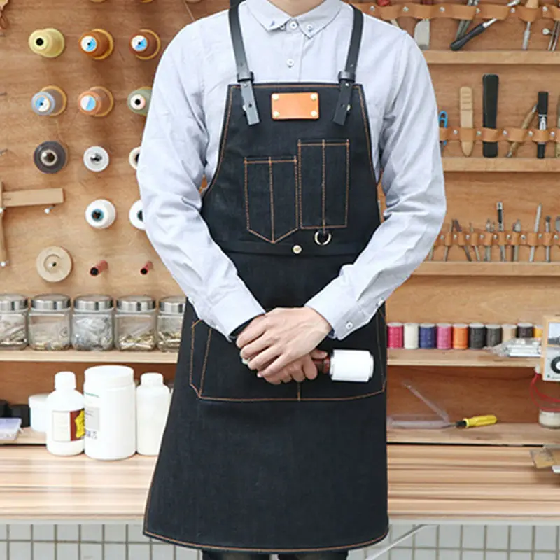 Брезентовый фартук с перекрещивающимся кожаным ремешком Парикмахерская плотник