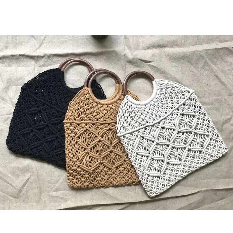Popula хлопковая веревка полый соломенный мешок Sheer Macrame Tote богемский Сверхлегкий