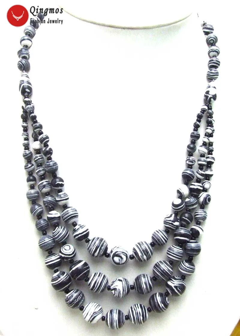 Qingmos 3 Strings Natural Chrysocolla Necklace for Women with 4-12mm Round Dark Green Chrysocolla Necklace Jewelry 20-22