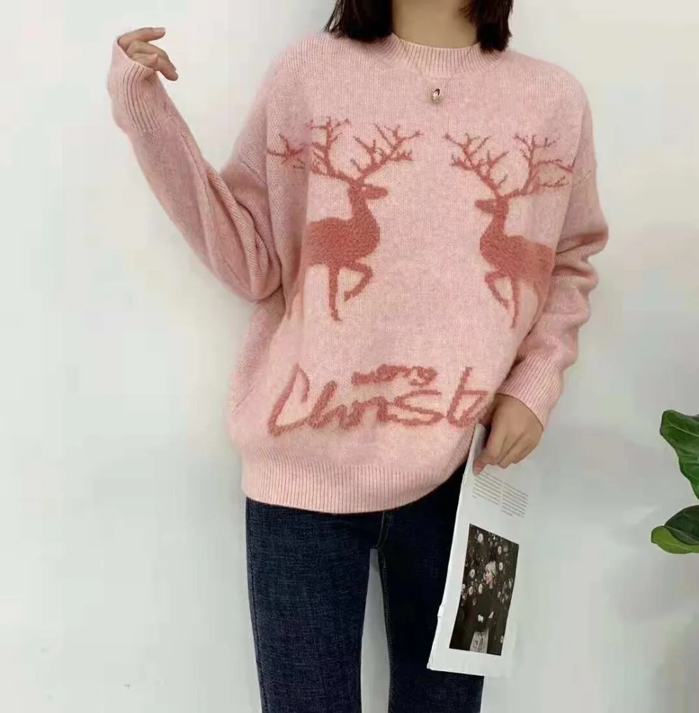 H.SA 2019 Spring New Women Christmas Sweaters Oneck Deer Jumpers Cute Kawaii Knit Pullovers Autumn Winter Fashion Tops | Женская одежда