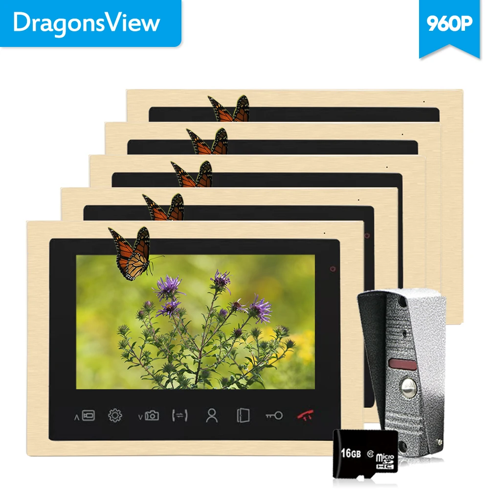Dragonsview видеодомофон домофон дверной звонок Домашний 10 дюймов 960P золотистый цвет