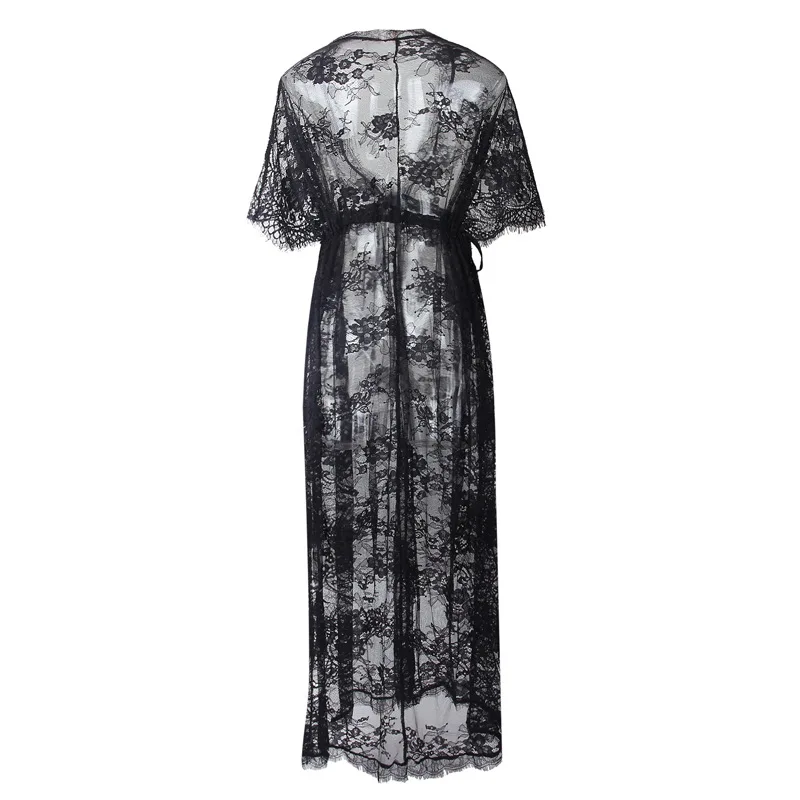 Женское летнее пляжное платье сексуальное прозрачное длинное из кружева с