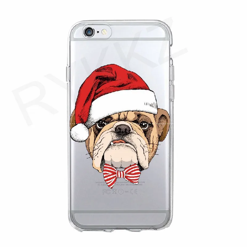 Cute Cartoon Pug Dog Christmas Case for iPhone X XS max Xr Transparent Soft Silicon Capa Fundas 8 7 6 6S Hoesje Girls |