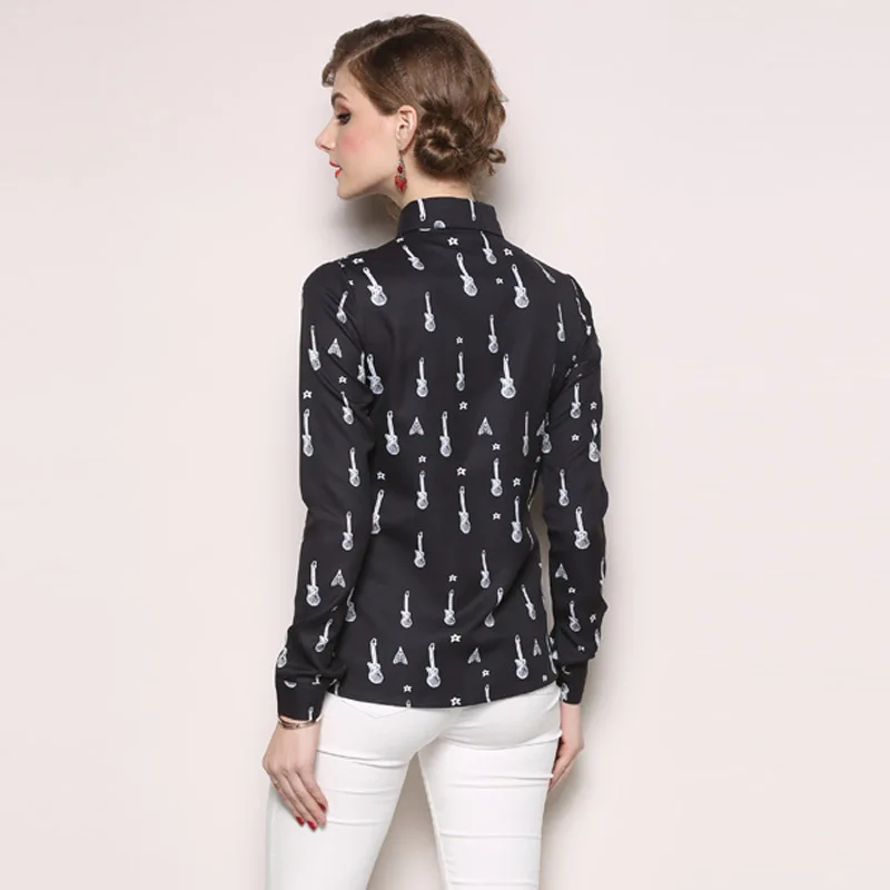 Women Casual Blouses 2019 Spring Lapel Long Sleeve Black Shirt Elegant Office Ladies Print |