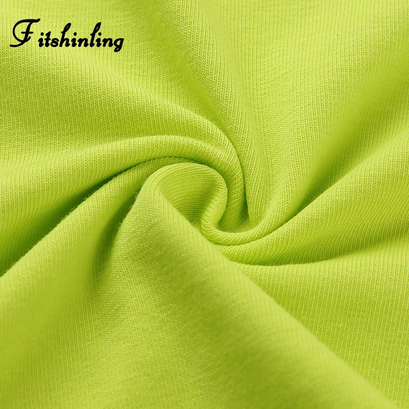 Fitshinling хлопок неоновый зеленый летняя футболка s для женщин 2019 уличный с