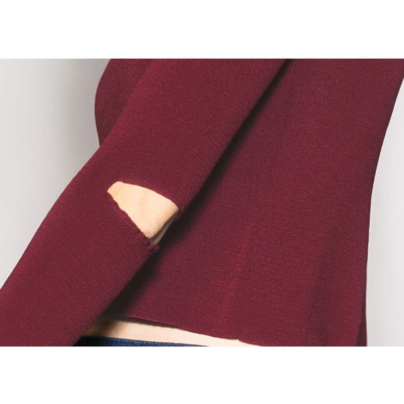 Sexy Hollow Out Design Sweater Women Long Sleeve Off-Shoulder Split Pullovers Black Green Red Knitting Sweaters Autumn Winter | Женская