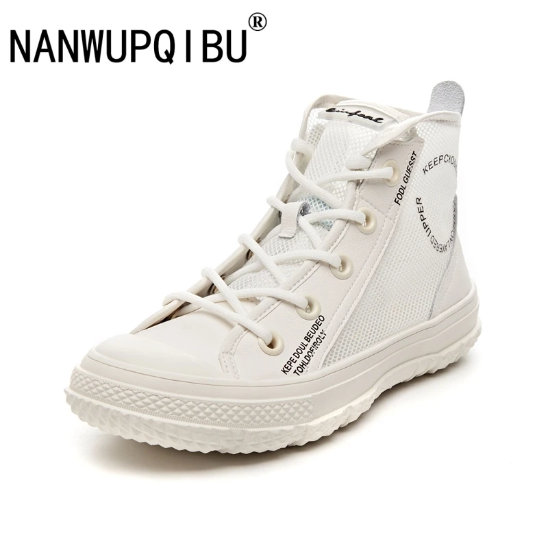 Летние модные высокие кроссовки Женская Повседневная парусиновая обувь Белые