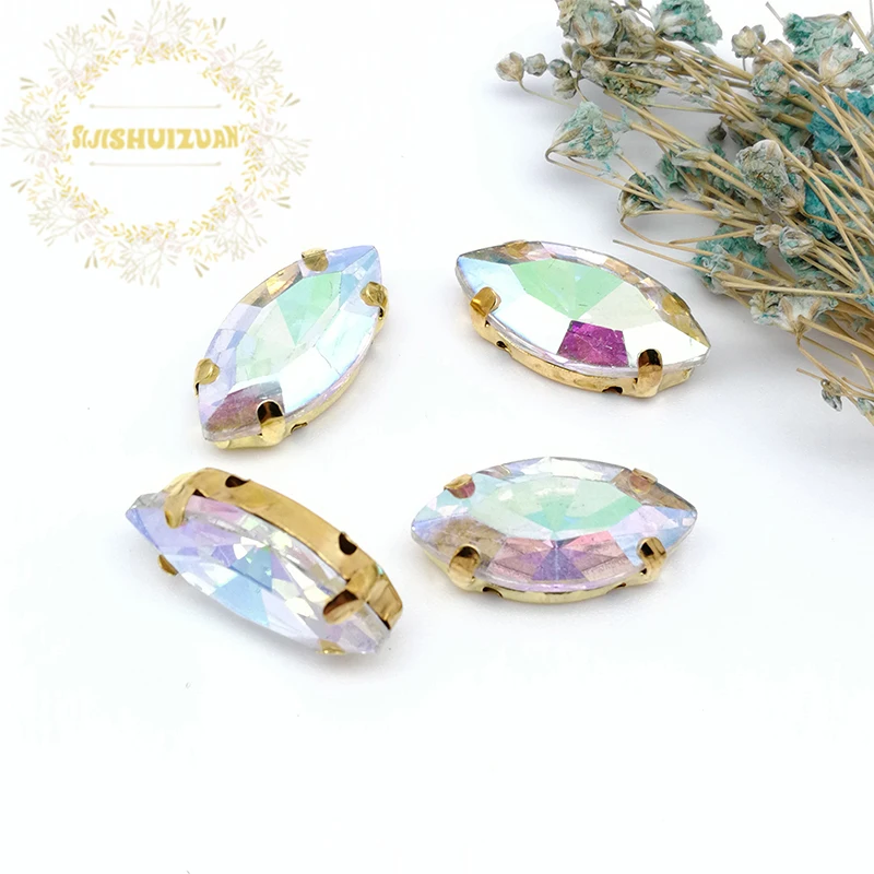 Стразы в классическом стиле с кристаллами AB форме конского глаза стеклянные