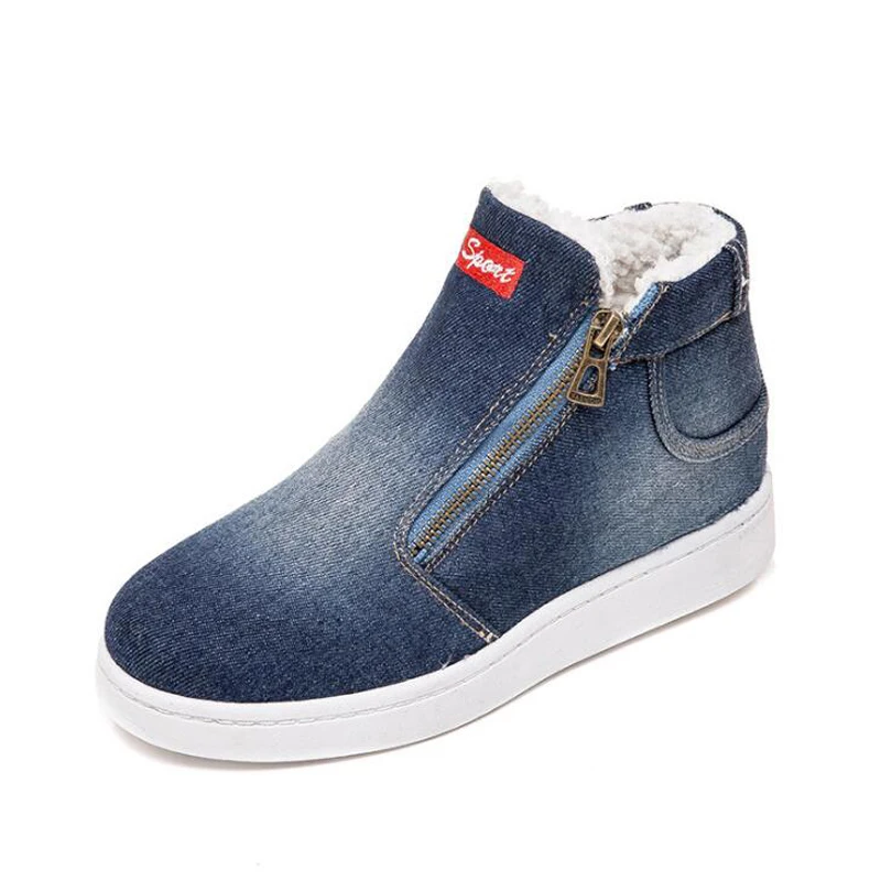 Dark Blue Женские ботильоны; коллекция года; зимние ботинки; женские джинсовые ботинки; женские зимние ботинки; зимняя обувь; большие размеры 35-44 - Цвет: Dark Blue
