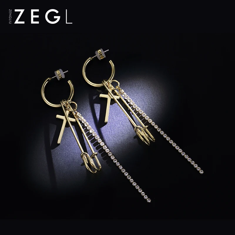 Женские креативные серьги ZEGL2020 эффектные длинные с булавкой
