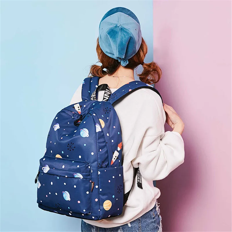Coofit Синий Школьный рюкзак для девочек-подростков Mochila Fashion Planet Kawaii снежинки с принтом женские рюкзаки
