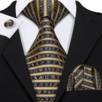 classical zebra striped tie for mens silk necktie hanky cufflink set jacquard men tie gold black men tie set barry wang ls 5173