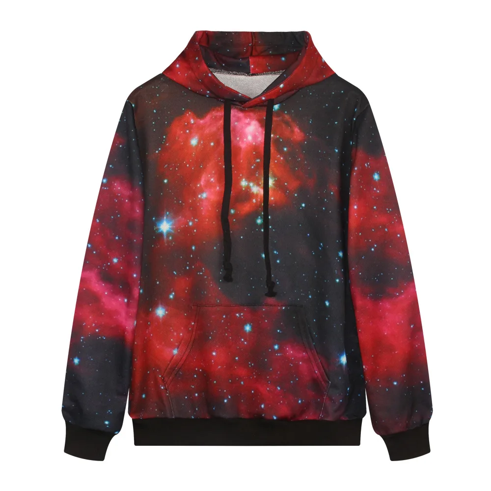Женские толстовки с капюшоном 3D принтом Red Galaxy Stars мягкая толстовка и длинными