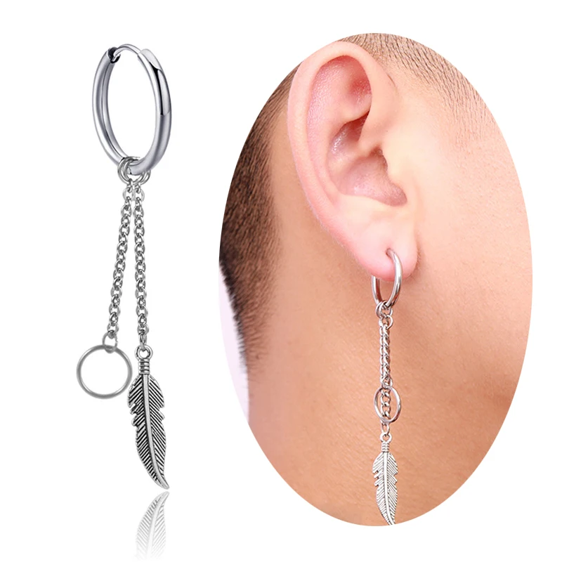 Женские и мужские серьги с перьями длинные висячие из нержавеющей стали 1 шт.