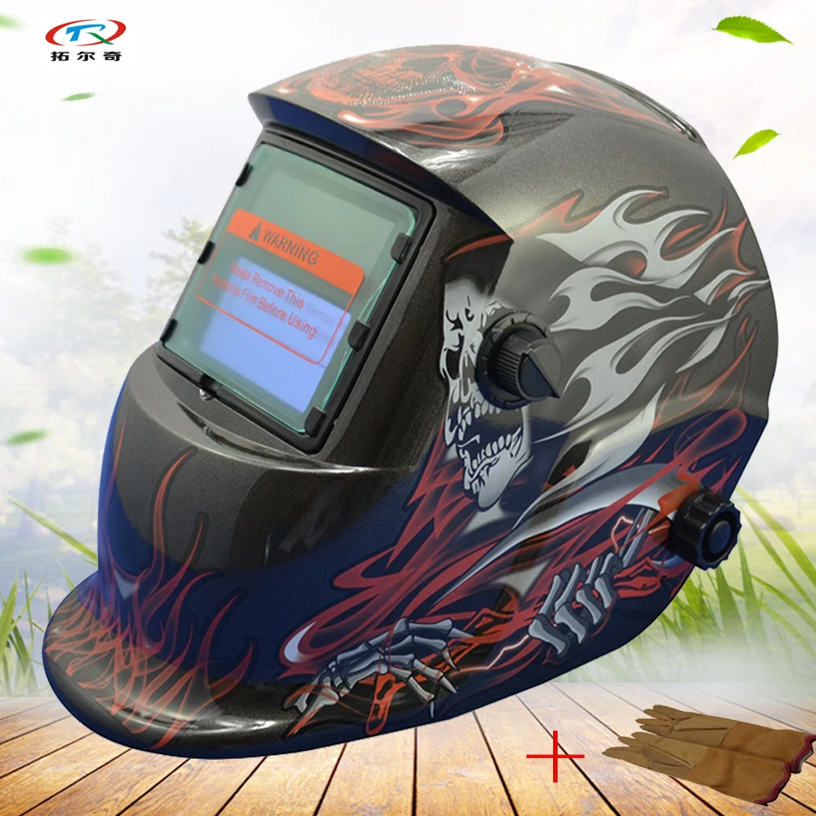 

PP ABS Automatic Welding Mask auto Darkening mig Welding Helmet decal Skull Solder Factory Wholesale Welder Tools HD09(2233FF)GY