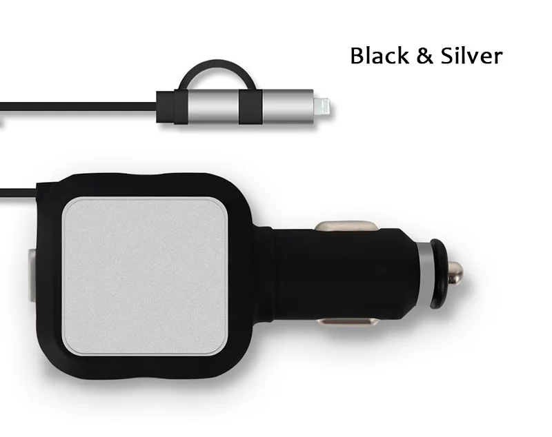 Автомобиль Зарядное устройство для iPhone 6 6S Plus адаптер Выдвижной Кабель Micro USB для iPhone 7 5S 8 провод для samsung телефона Android Зарядное устройство - Тип штекера: Black Silver