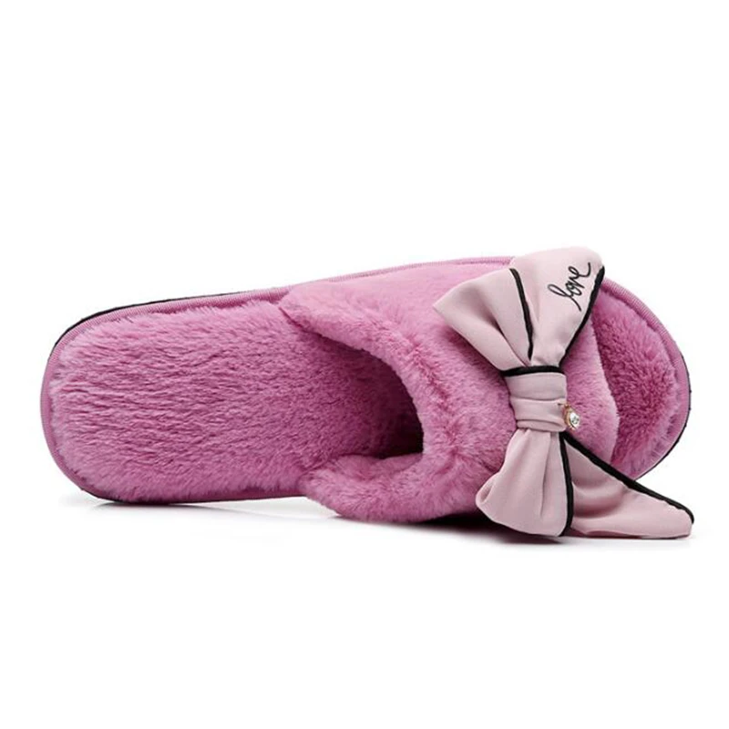 women Bow cotton slippers autumn and winter indoor home shoes fashion casual flat to keep warm soft flip flop sh610 | Обувь