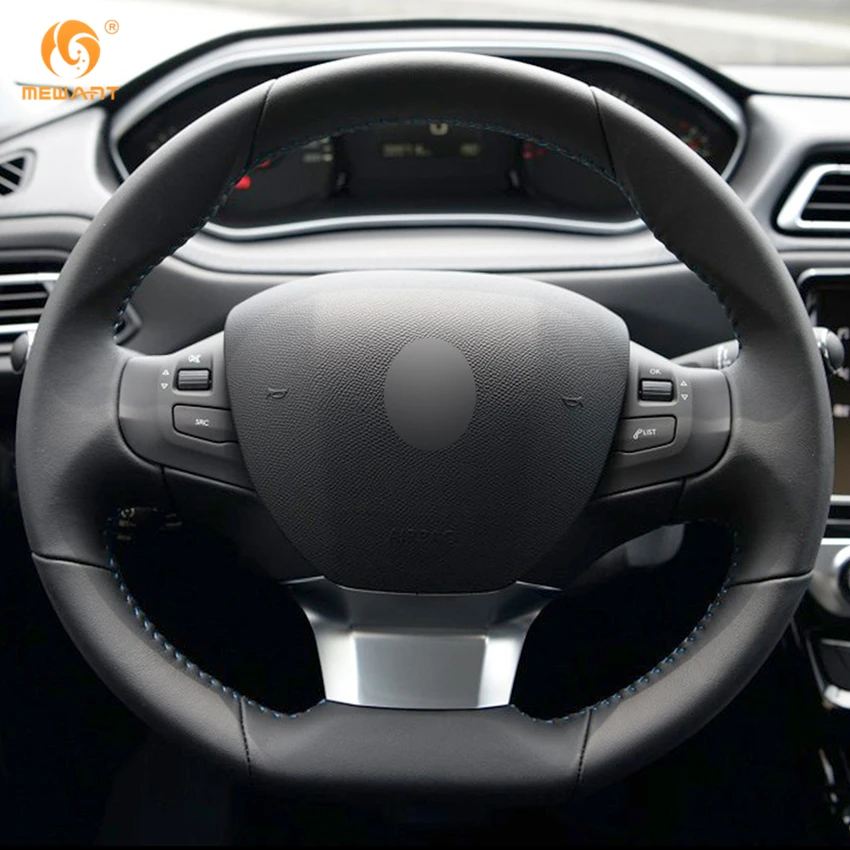 Чехол на руль автомобиля MEWANT из черной искусственной кожи для Peugeot 308 2016 2017