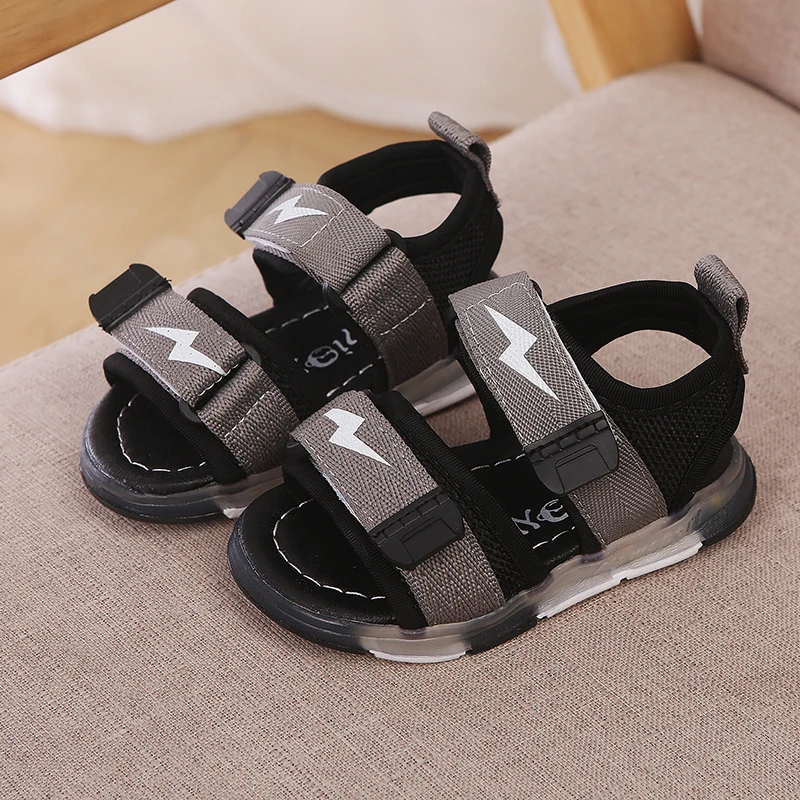 

Summer Baby Boy Girl Breathable Anti-Slip LED Luminous PU Shoes Sandals Kids Shoes