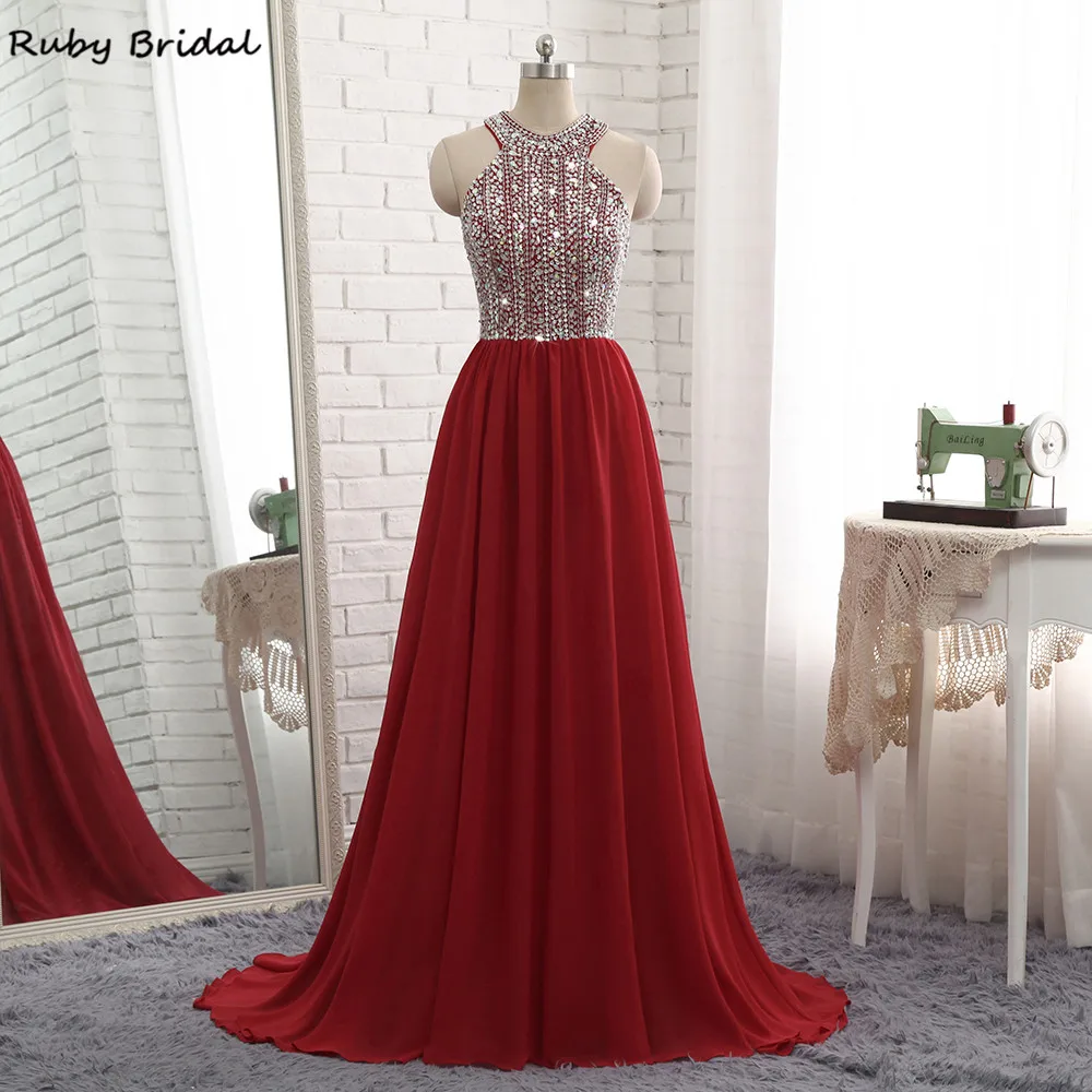 Ruby Bridal 2017 Vestidos De Fiesta бордовое шифоновое платье для выпускного вечера с бисером