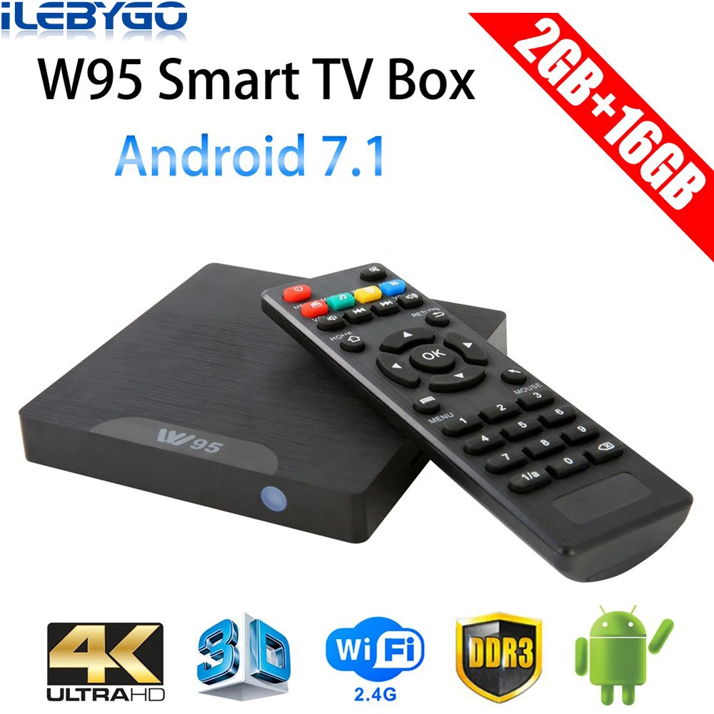 Ilebygo W95 Android 7,1 ТВ приставка Amlogic S905W четырехъядерный 2 Гб 16B телеприставка 2,4G Wifi HD2.0 3D H.265 4K медиаплеер PK X96 mini