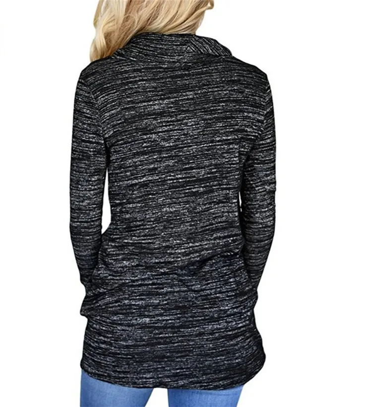 XUANSHOW sudaderas mujer осенние модные женские толстовки с длинным рукавом и воротником-хомутом, тонкий однотонный топ с карманом, женские пуловеры