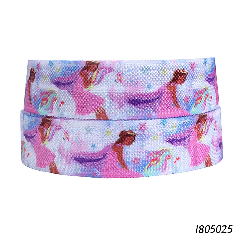 

(50 yards/lot) New style rainbow unicorn and beautiful girl printed cartoon foe elastic ribbon