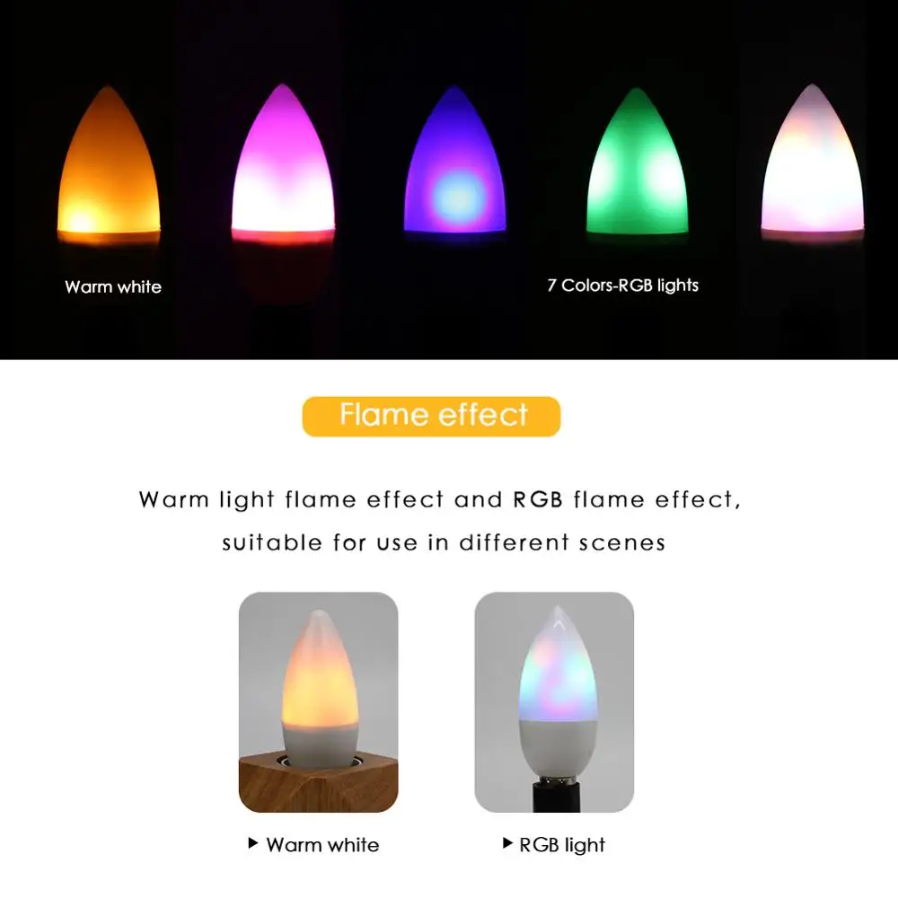 Светодиодный светильник в форме свечи RGB 3 Вт E12 E14 E27 огнеупорный с эффектом