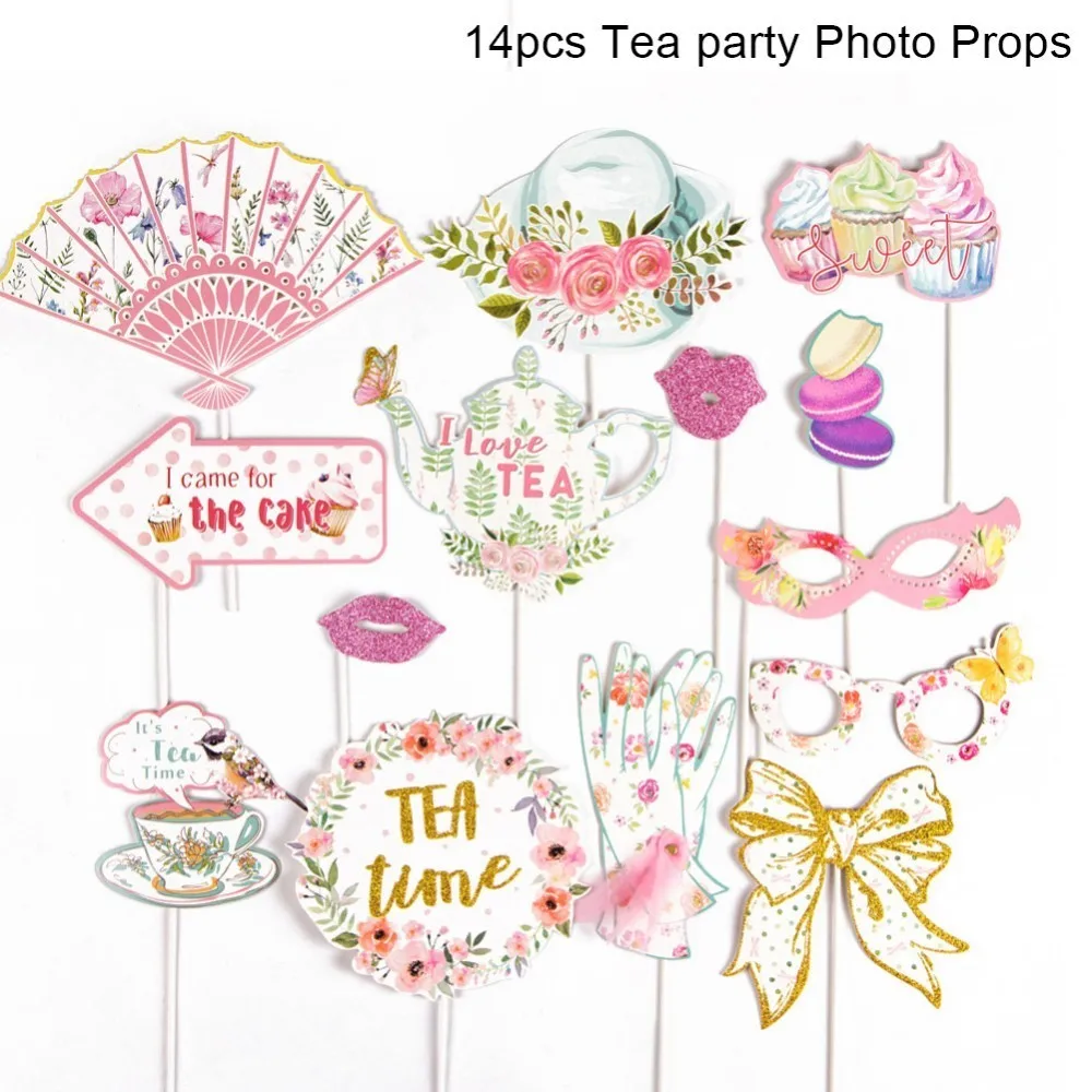 14pcs Photo props Чай аксессуары для вечеринки, дня рождения для девочек вечерние поставки фото реквизит для фотографии детского дня рождения свадебный душ брак Свадебная вечеринка свадебные сувениры - Цвет: 14pcs Photo props