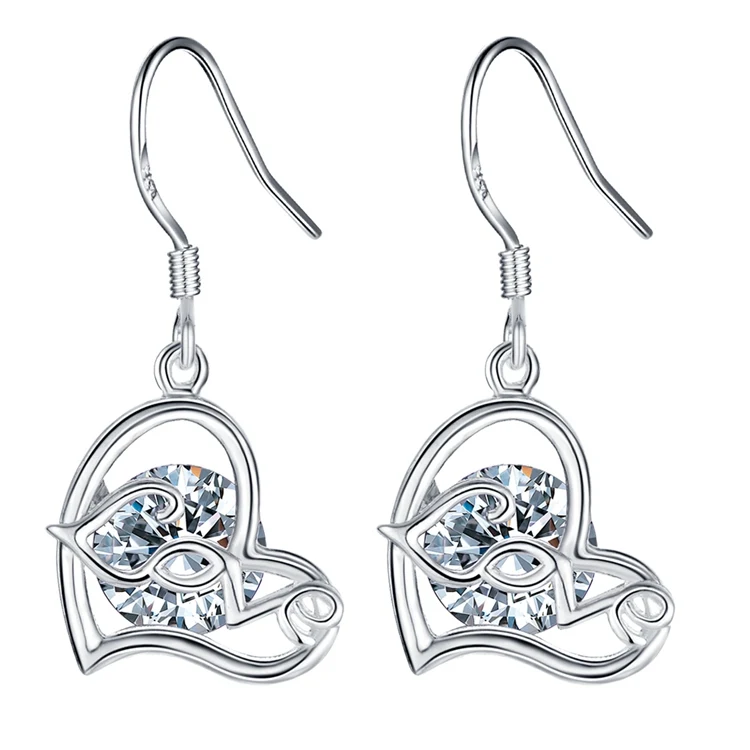 Игристые любовь сердца белый циркон Серебряные Серьги высокого качества для