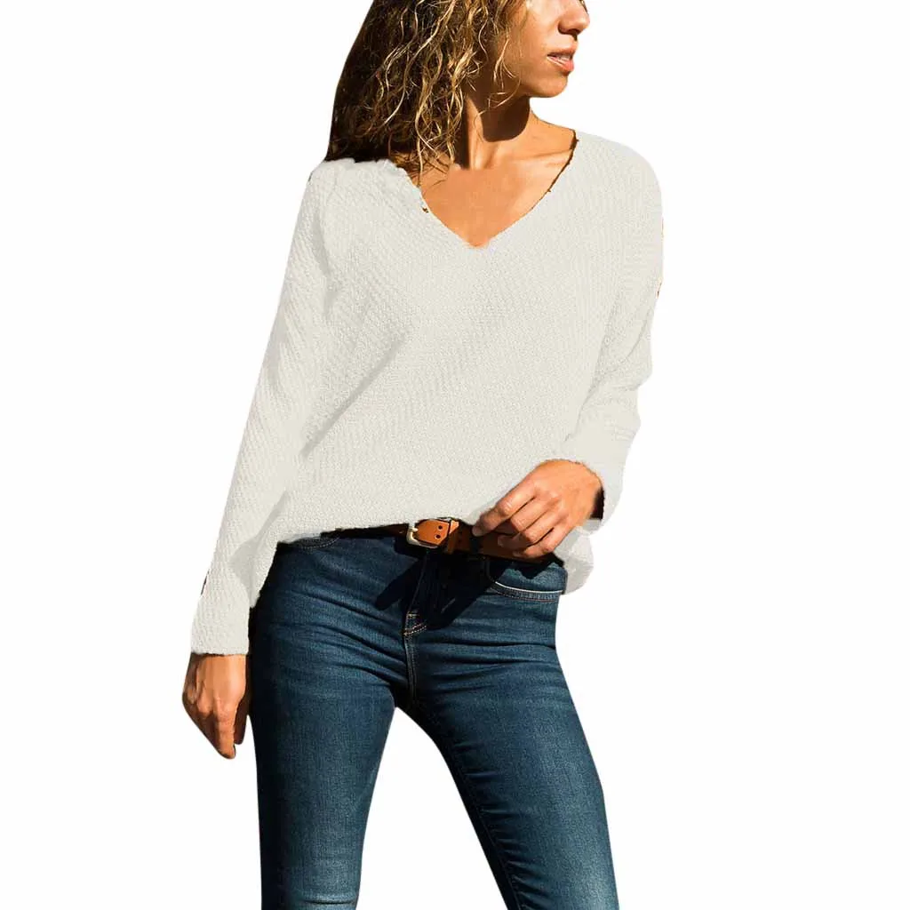 2019 женские свитера больших размеров пуловеры Осень-зима v-образный вырез