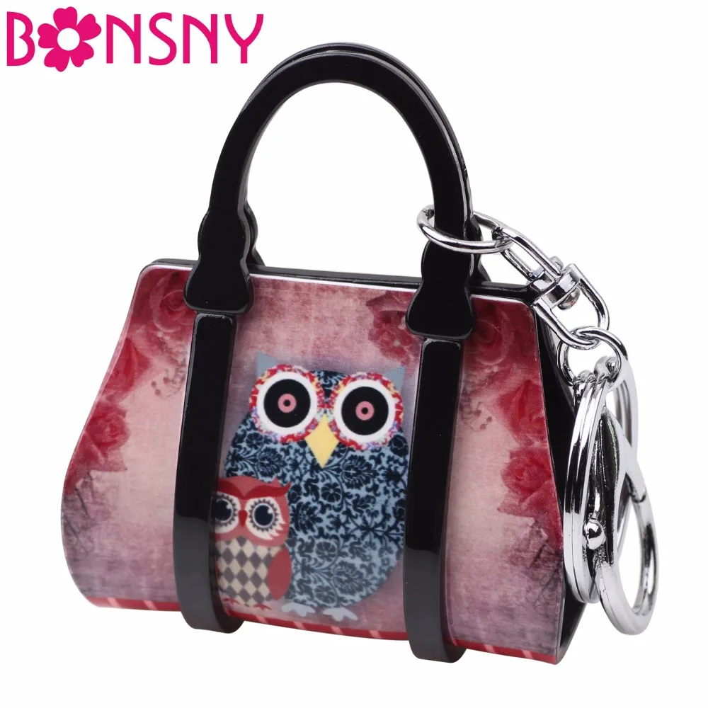 Акриловые брелки в виде совы и птицы Bonsny форме сумки кольца для ключей новинка