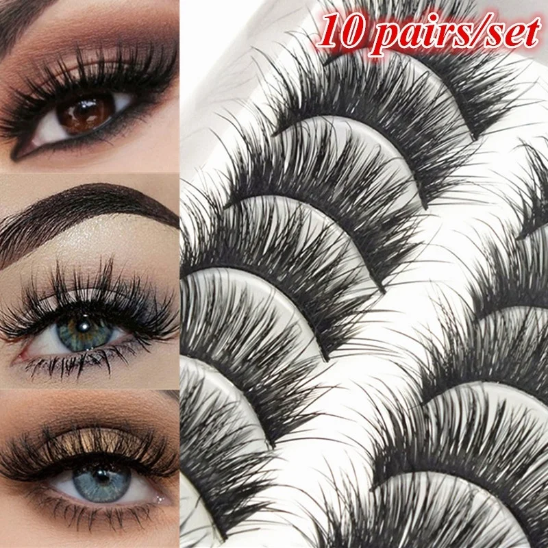 10 Pairs Handmade Cotton Stalk Water Mink False Eyelashes Cross Messy Dense Natural Eye Lashes Stage Makeup Eyelashes|Накладные