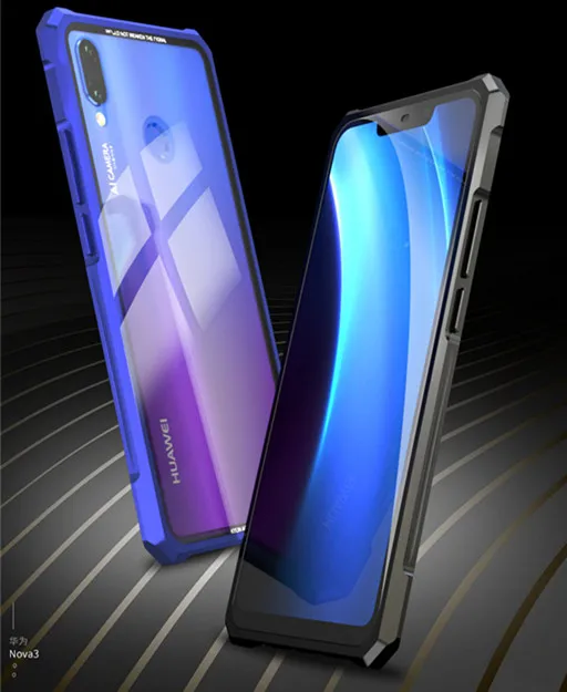 Роскошное Закаленное стекло-Броня чехол для huawei Nova 3 металлический бампер