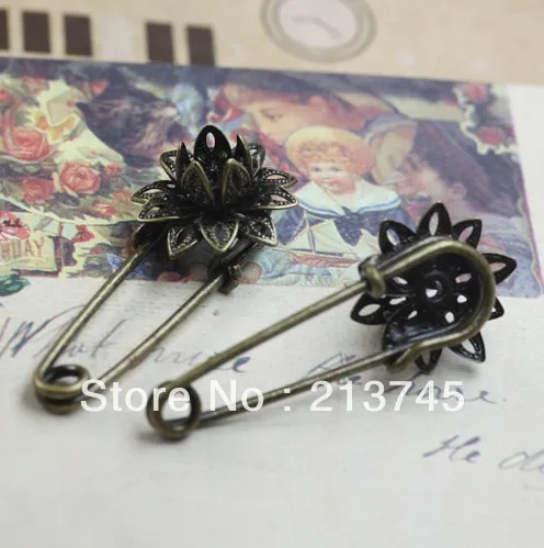 

Free Ship!!! 16mm bronze tone plated safety lotus brooch tray brooch findings