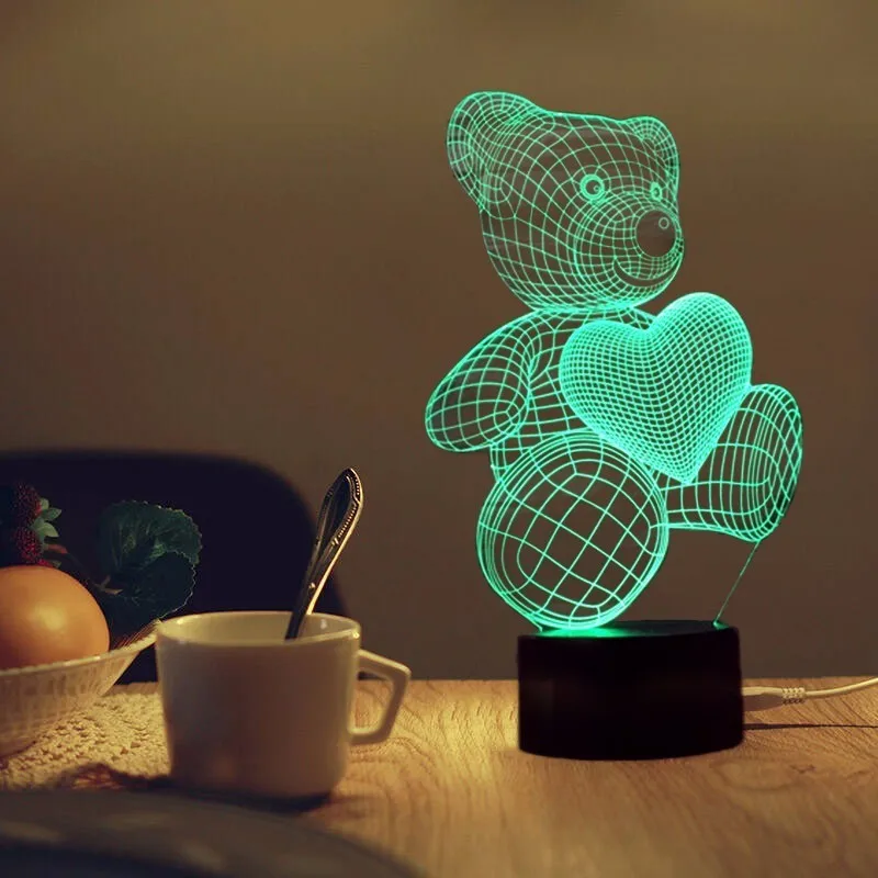 3D светодиодный ночник медведь Форма лампа USB светодиодные лампы лавы 5 В 7 цветов