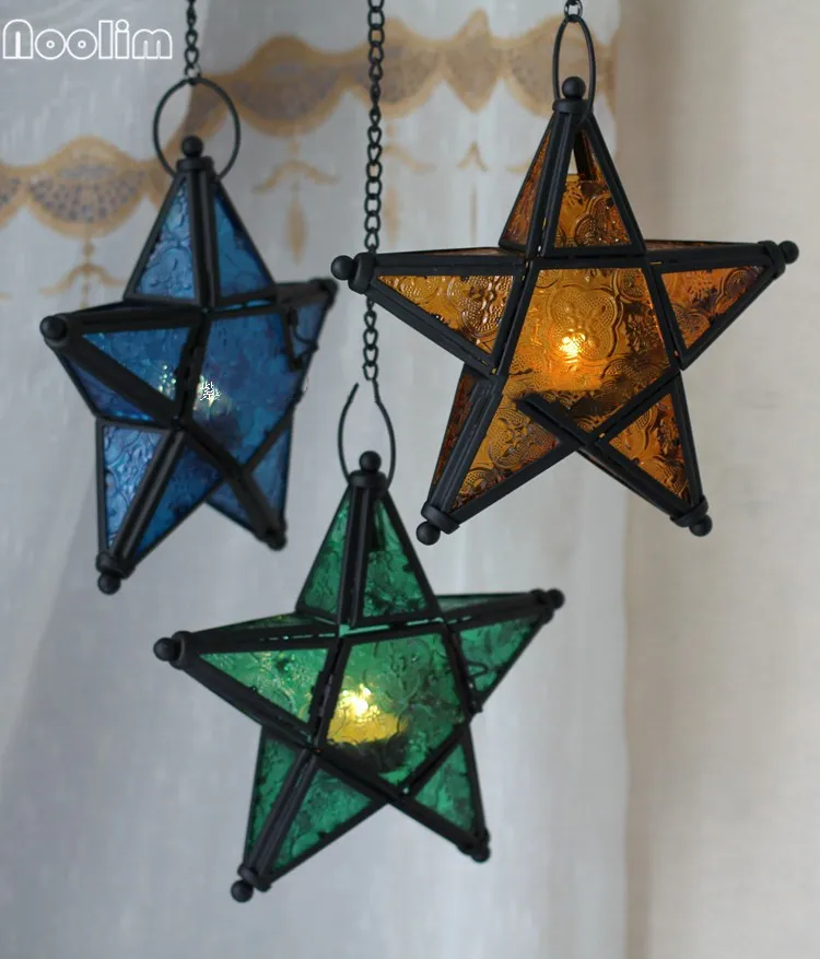 Ноолим металлический стеклянный фонарь со звездами подвесной подсвечник для