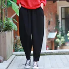 Женские шаровары до щиколотки Johnature, однотонные из хлопка и льна, с эластичной резинкой, свободные, винтажные, для лета, 2021