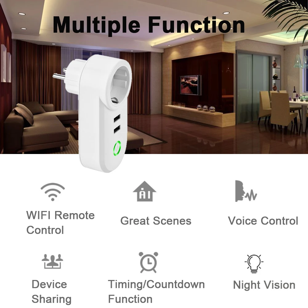 Приложение с дистанционным управлением умная розетка Wi-Fi для Alexa Google Home ЕС Wifi USB