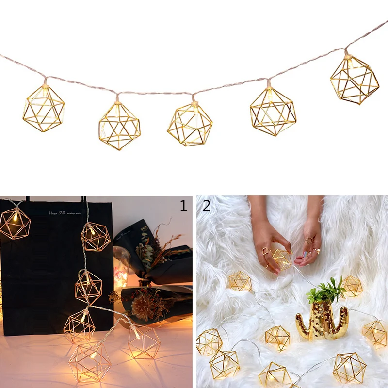 3M 20 LED Rose gold Copper Wire String Light Iron Geometric hexagons With 3*AA battery Adapter For Valentines Party Wedding | Освещение