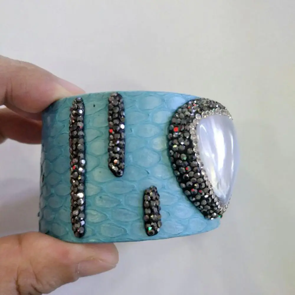 40 мм синий Змеиный Открытый браслет с горным хрусталем унисекс Регулировка