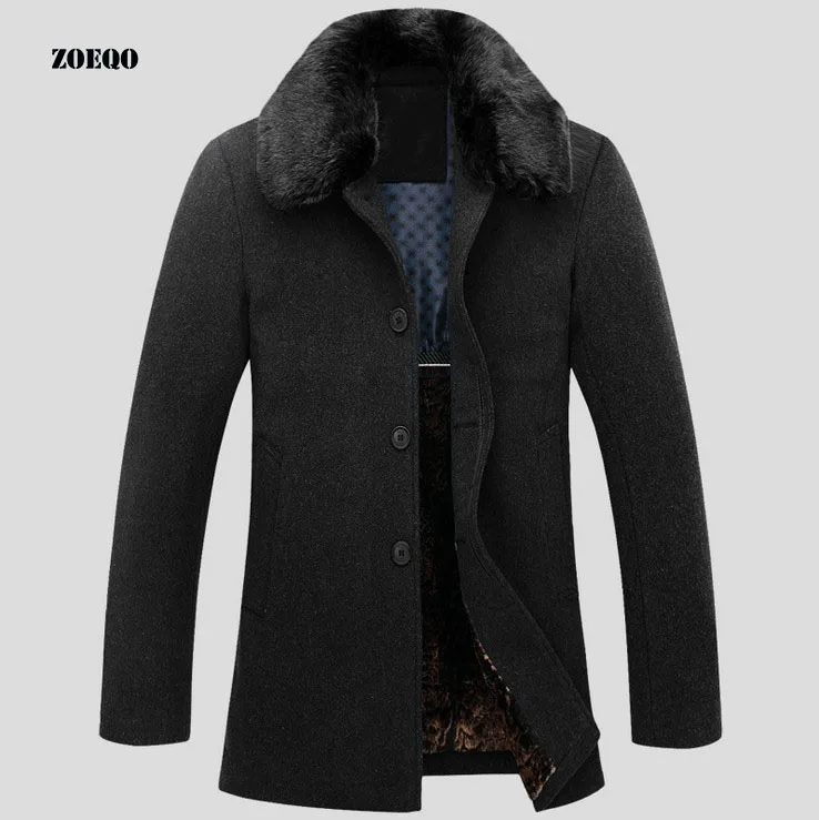 Мужская утолщенная шерстяная куртка ZOEQO деловая теплая флисовая с воротником из