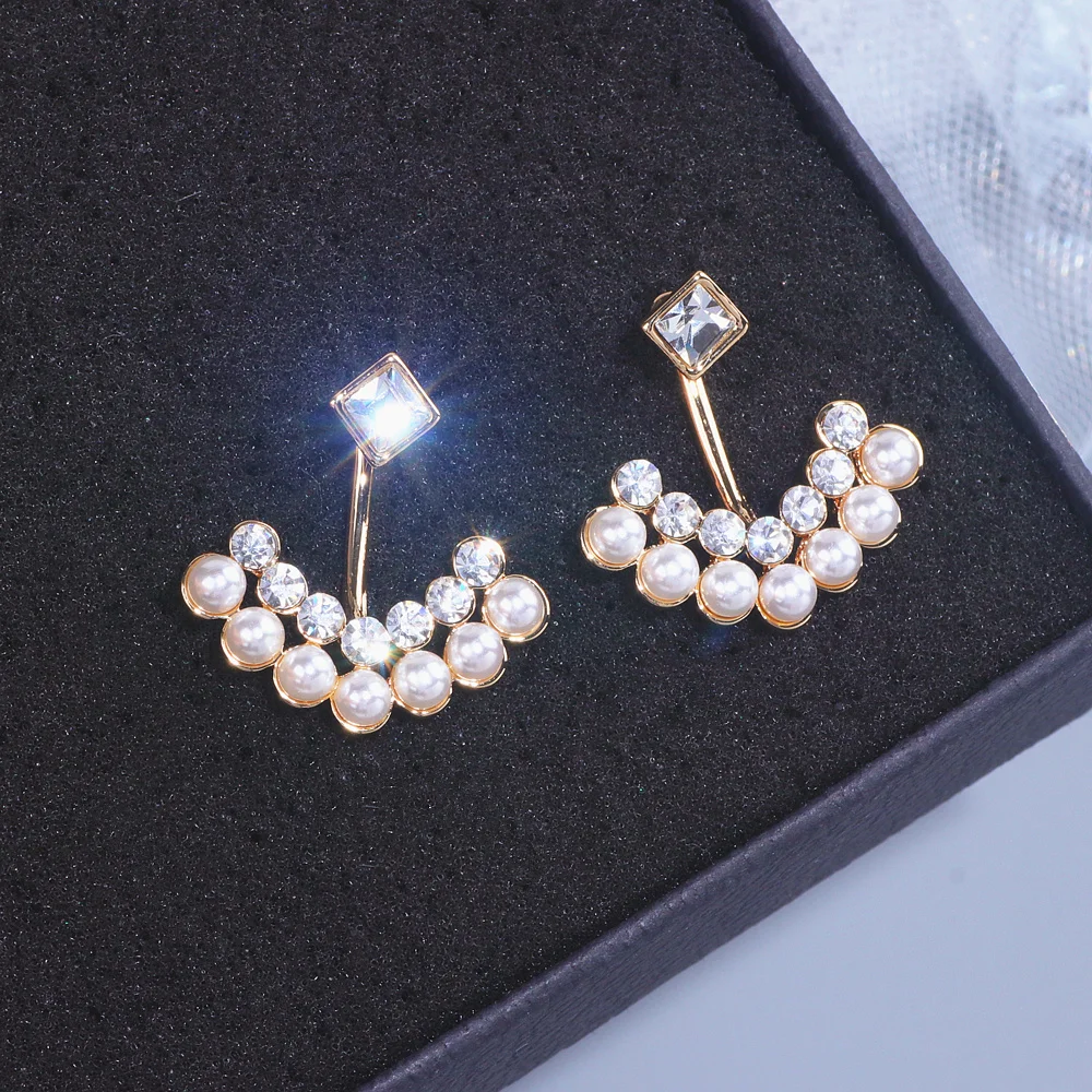 Корейские модные серьги-гвоздики с имитацией жемчуга для женщин золотого цвета