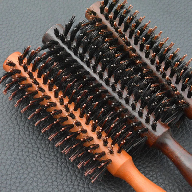 Portable Hair Brush Comb Round Anti-static Curly Natural Bristle Wood Handle Styling Hairdress Brosse Cheveux | Красота и здоровье