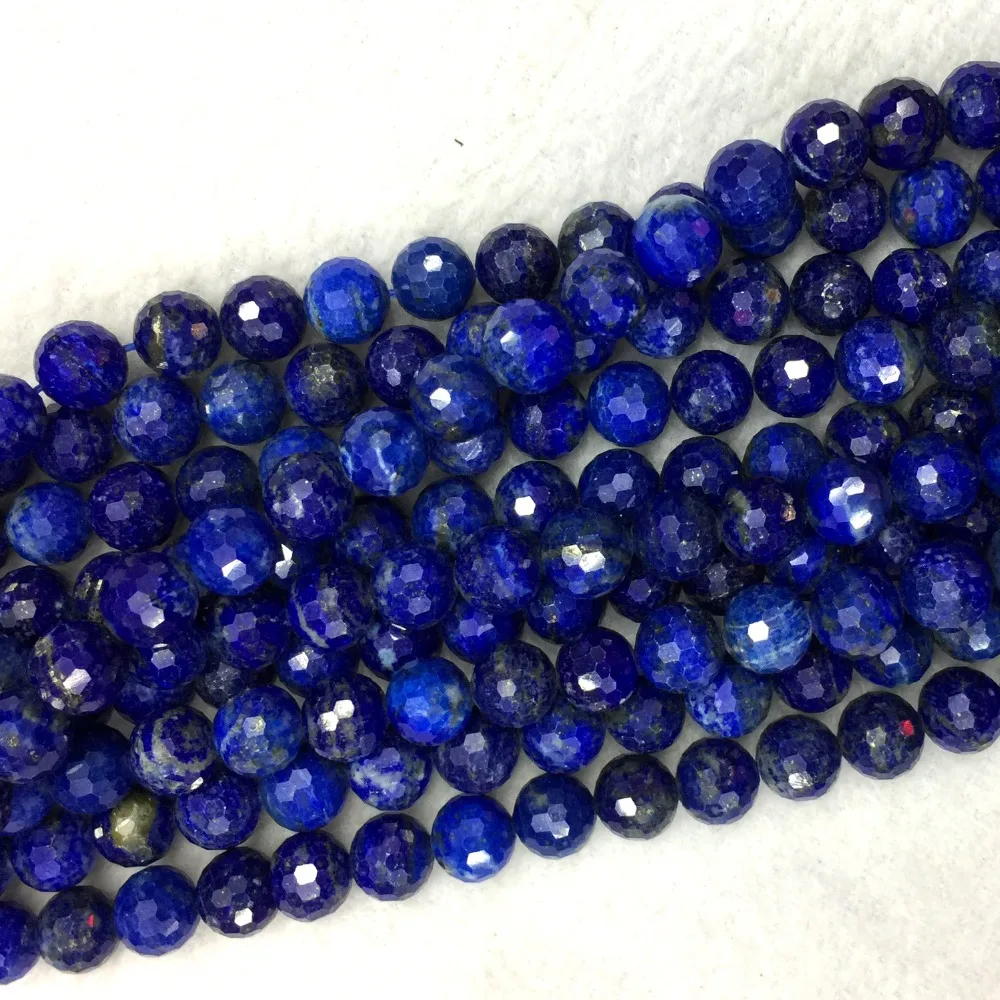 

Genuine Natural Dark Blue Lapis Lazuli Faceted Round Loose Beads DIY Necklace or Bracelets 15" 05900